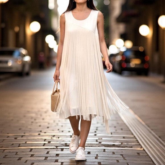 RACHEL Rachel Roy Champagne Fringe Tassel Dress, EUC - Picture 1 of 15